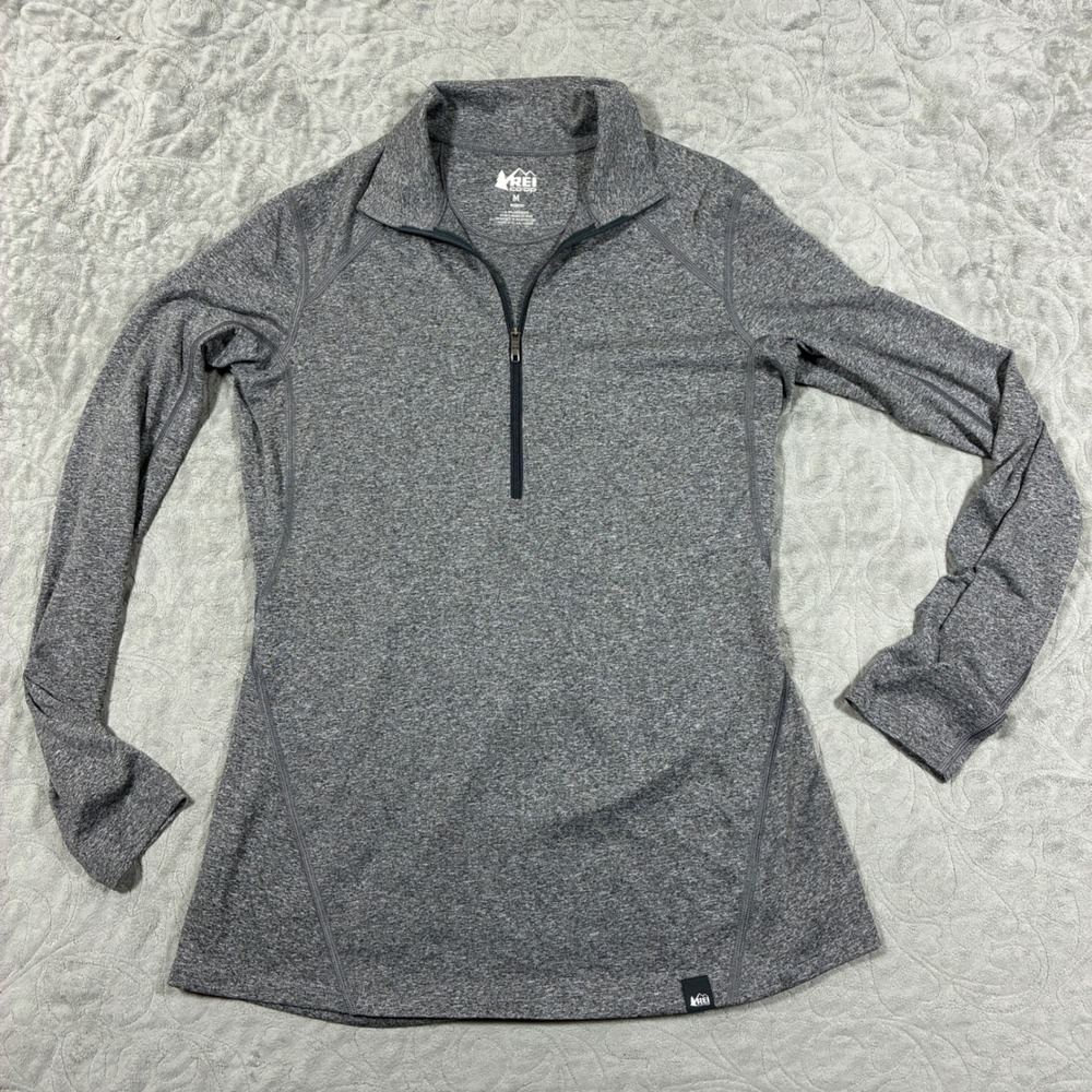 REI Womens Quarter Zip Pullover Top Size M Heather Gray Hiking Running Layer